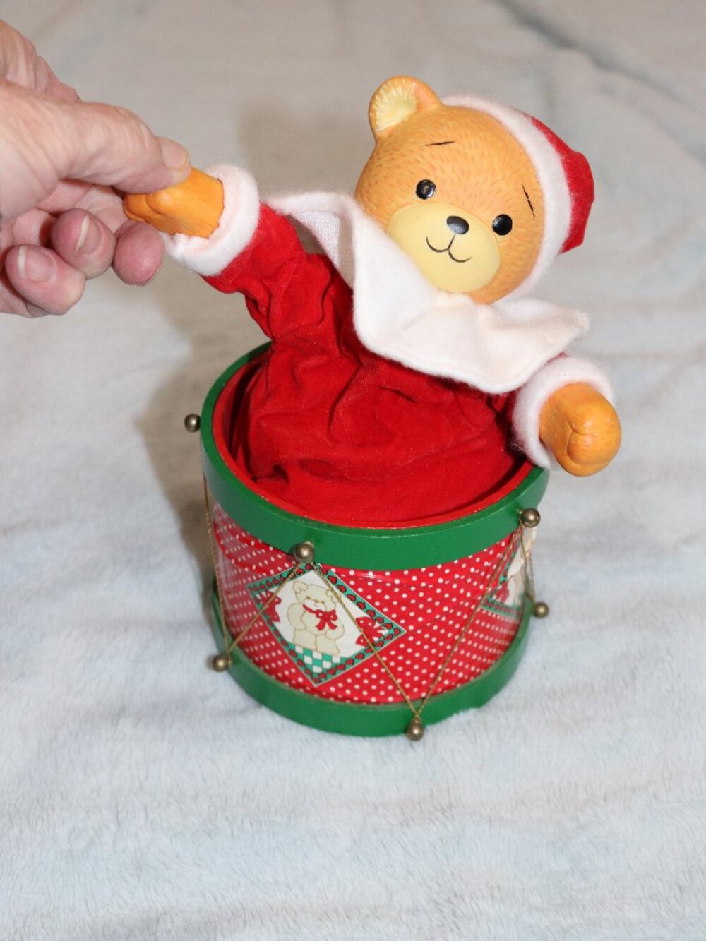 Vintage Enesco 1980s Santa Teddy Bear music box.
